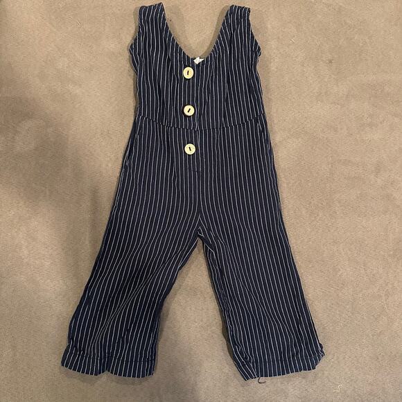 Baileys Blossoms 3-6 Months Baby Girl Blue White Stripe Romper Overalls Jumpsuit - Picture 1 of 9